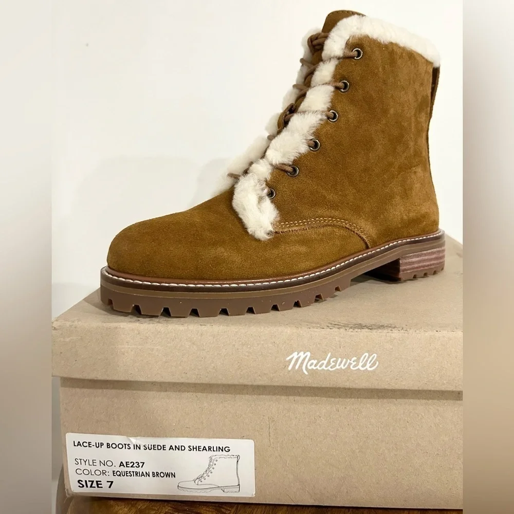 NEW‎ Madewell Clair Shearling Suede Boot Equestrian Brown